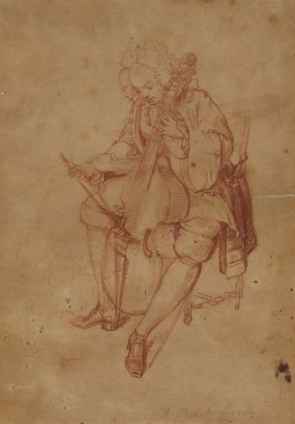 Bernard PICART (1673-1733) "Violoncelliste" sanguine sbd datée 1707 22.5x16