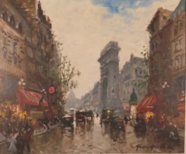 Merio AMEGLIO (1897-1970) "Boulevard Saint-Denis" huile sur toile signée en bas à droite 46 x 55 cm