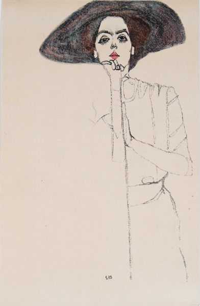 Egon SCHIELE (1890-1918) "Femme au chapeau noir" 1910  carte lithographique - WIENER WERKSTATTE n°290 - 14 x 9 cm