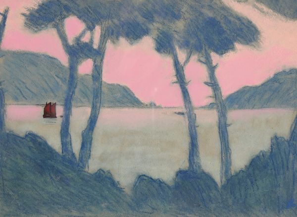 Jean Francis AUBURTIN (1866-1930) "Voile rouge entre les pins"