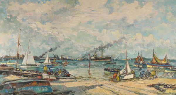 Lucien Victor DELPY (1898-1967) "Entrée du port de Lorient, vue de Kernével " hst sbd datée 1964 140x250.