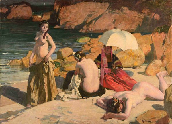 Lucien SIMON (1861-1945) "Baigneuses bretonnes dans les Rochers 1913" hst sbd  144x198