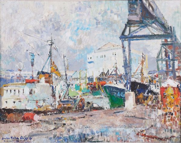 Lucien Victor DELPY (1898-1967) " Port de pêche de Keroman - Lorient" (1963) huile sur toile signée bas gauche, située à Lorient et datée 1963 73 x 92 cm