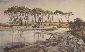 André DAUCHEZ (1870-1948) "Les Pins près de l'Anse" hst sbc 73x116