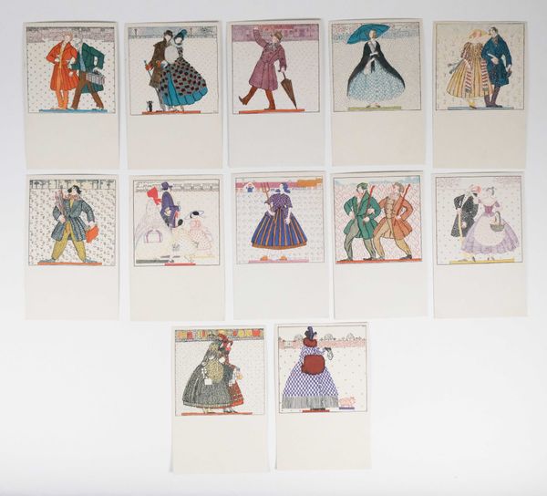 Fritzi Lazar LÖW (1892-1975) Série complète de 12 cartes lithographiques représentant les mois de l'année - WIENER WERKSTÄTTE n°818 à 829