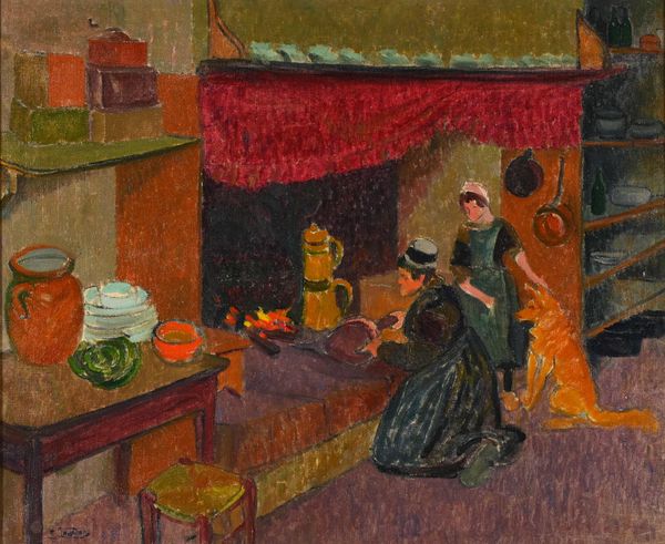 Emile JOURDAN (1860-1931) "Bretonnes devant l'âtre" hst sbg 60x73 cm