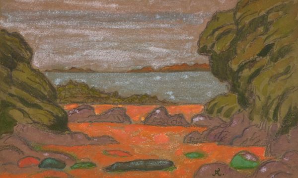 Jean Francis AUBURTIN (1866-1930) "Belle-Ile, le rocher Vert, plage rose"