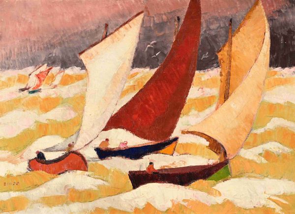 Jules Emile ZINGG (1882-1942) "La voile rouge" hst sbg circa 1923. 73x100