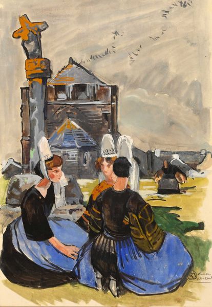 Mathurin MEHEUT (1882- 1958), "Trois bigoudènes près de la Tour Carrée à St-Guénolé"