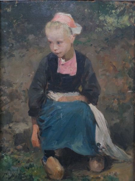Paul Victor MATHEY (1844 - 1929) "Petite fille aux sabots" huile sur panneau signée bas droite 35 x 26,5 cm