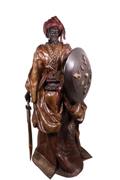 Paul BECKRICH (1955) "Le Padishah d'Ispahan" Bronze à patine polychrome. Cachet du fondeur. H : 92 cm