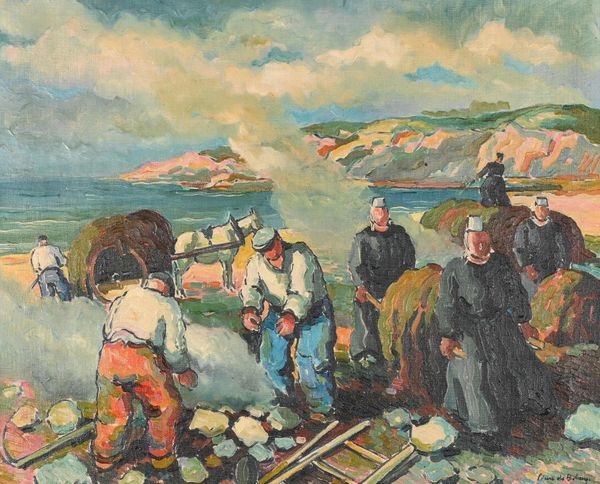 Pierre DE BELAY (1890-1947) "Brûlage du goémon sur la plage"