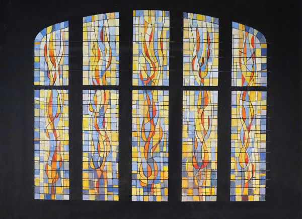 Jacques AVOINET (1914-2017) Ensemble d'environ 96 projets gouachés de vitraux, dont 7 projets sur papier calque. Le tout en majorité regroupé et collé sur des supports en papier ou carton. Quelques éléments signés