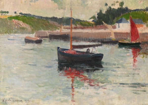 Henry MORET (1856-1913) "Le port de Pont-Aven, Bretagne" hst sbg datée 1889 32x45