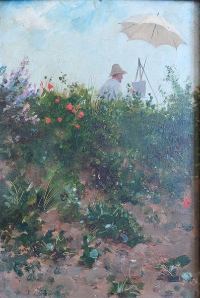 Paul Victor MATHEY (1844 - 1929) "Le peintre Jules DENNEULIN en extérieur" huile sur panneau 27 x 18 cm