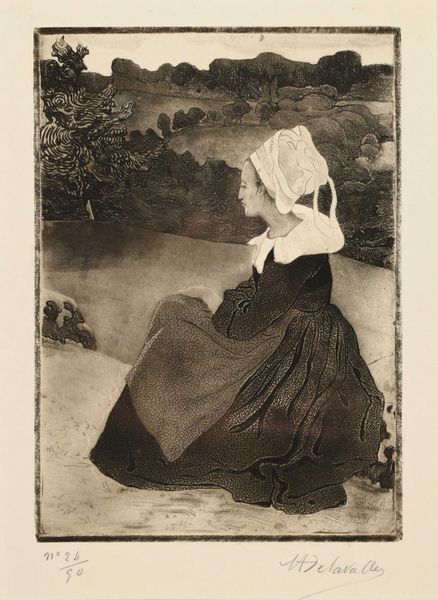 Henri DELAVALLEE (1862-1943) "Bretonne en noir" vernis mou, pointe sèche et aquatinte
